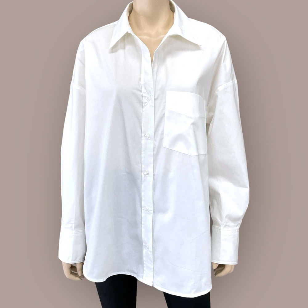 Rachel Roy Shirt Womens Large White Long Sleeve Button Up Cotton Blend NWOT